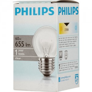Лампа накал. Philips P45 E27 60W шар матовая 3568