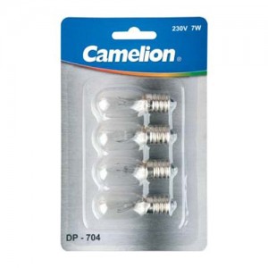 Camelion DP-704 E14 7W 220V для ночников прозрачная (BL4) [цена за штуку!]