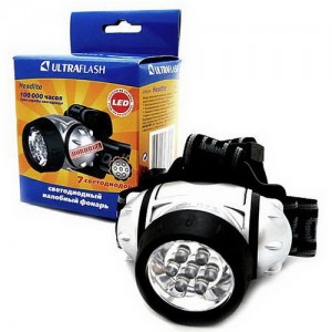 Ultraflash фонарь LED5351 (3xR03) 7св/д, 3 реж., сереб./пластик, налобный
