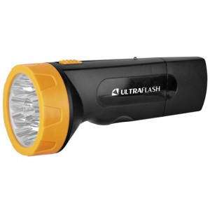 Ultraflash фонарь ручной LED3829 (акк. 4V 0.7Ah) 9св/д, черный+желтый/пластик, вилка 220V (1/5/60)