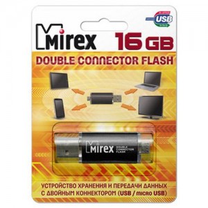 Флэш-диск USB/microUSB 16GB Mirex с двойным разъёмом SMART BLACK (ecopack)