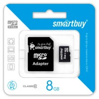 MicroSDHC  8GB Class10  SmartBuy с адаптером