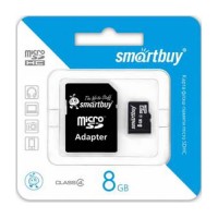 MicroSDHC 8GB Class4 SmartBuy с адаптером