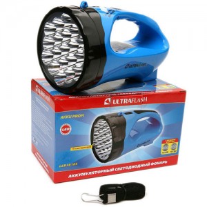 Ultraflash фонарь-прожектор LED3818SM (акк. 4V 1.3Ah) 1св/д 3W+12св/д, синий/пласт, 2 реж,вилка 220V (1/40)