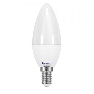 General Свеча C37 E14 7W(580lm) 6500K 6K 35x105 пластик/алюмин. GLDEN-CF-7-230-E14-6500, 638100 (1/10/50)