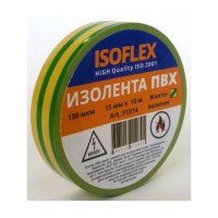 Изолента 15/10 ISOFLEX желто-зеленая, F1514