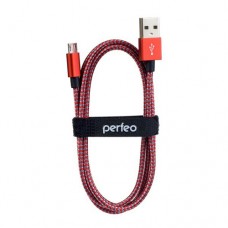 Кабель USB2.0 A вилка - Micro USB вилка, Perfeo красно-белый, длина 1 м. (U4803)