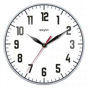 Часы настенные APEYRON круг d250х40 белый пластик плавный ход (1xR6 нет в компл) PL1612022